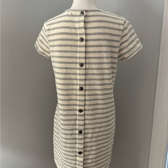 Madewell Button Back Short Sleeve Dress Cream w/Gray Striped with Buttons Size S - Picture 7 of 10